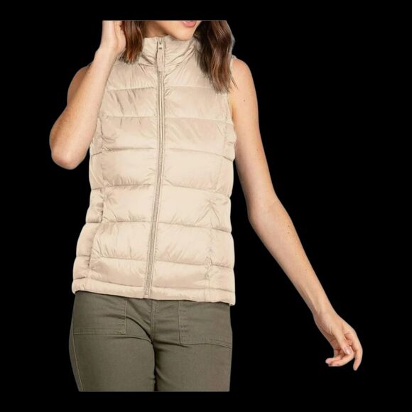 Love Tree Ultra Light Travel Packable Puffer Vest Women's Juniors L Khaki Zip Up - Picture 1 of 16